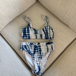 Blue and White Tie-Dye Bikini Set